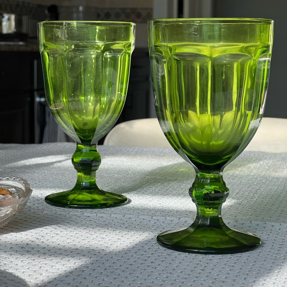 Libbey Water Ice Tea Glasses or Goblets Vintage “Duratuff” Green Gibraltar